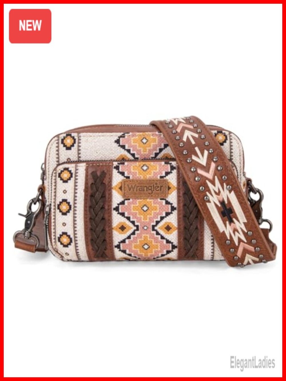 Wrangler Crossbody Bag Women Boho Aztec Canvas Multi Pocket Crossover Purse